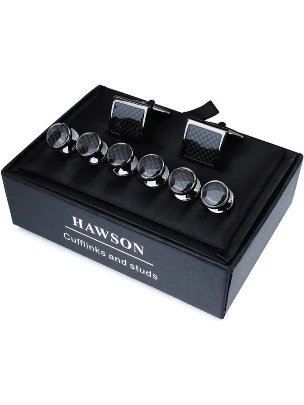 Men's Cufflinks & Tuxedo Studs Set in Gift Box - Carbon Fiber
